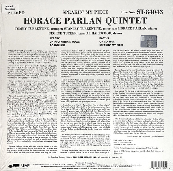 Horace Parlan Quintet : Speakin' My Piece (LP, Album, RE, 180)