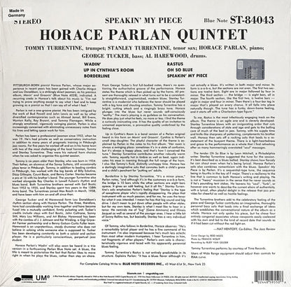 Horace Parlan Quintet : Speakin' My Piece (LP, Album, RE, 180)