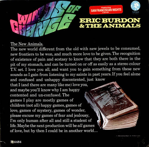 Eric Burdon & The Animals : Winds Of Change (LP, Album, Mono, Gat)