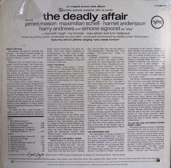 Quincy Jones : The Deadly Affair (The Original Sound Track Album) (LP, Album, Mono)