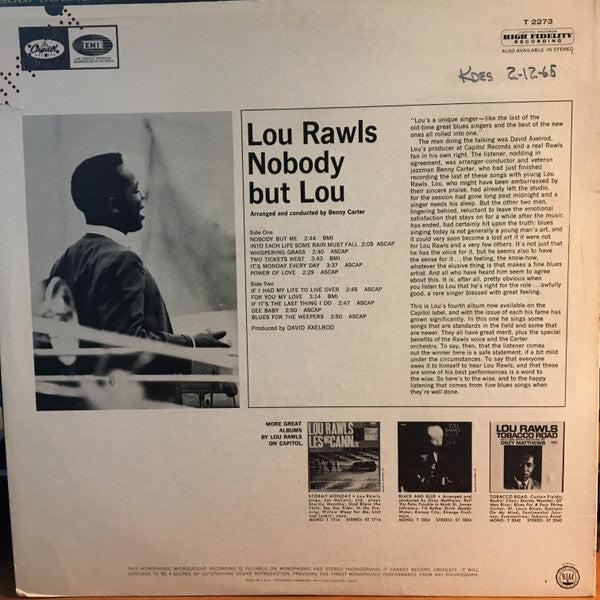 Lou Rawls : Nobody But Lou (LP, Album, Mono, Los)