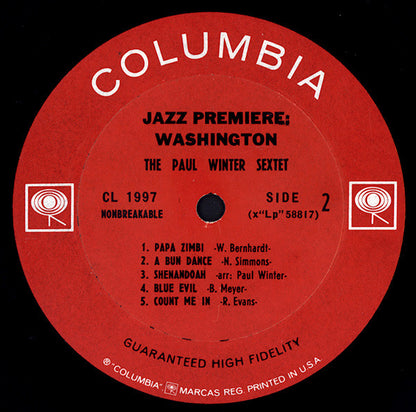The Paul Winter Sextet : Jazz Premiere: Washington (LP, Album, Mono)