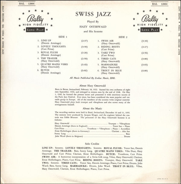Hazy Osterwald Sextett : Swiss Jazz (LP, Mono)