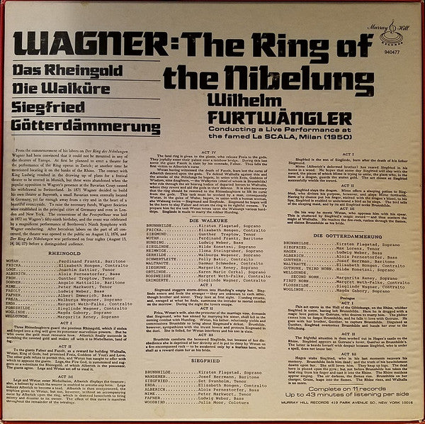 Richard Wagner - Wilhelm Furtwängler conducting Orchestra Del Teatro Alla Scala And Coro Del Teatro Alla Scala : The Ring Of The Nibelung: Das Rheingold, Die Walküre, Siegfried, Götterdämmerung (11xLP + Box)