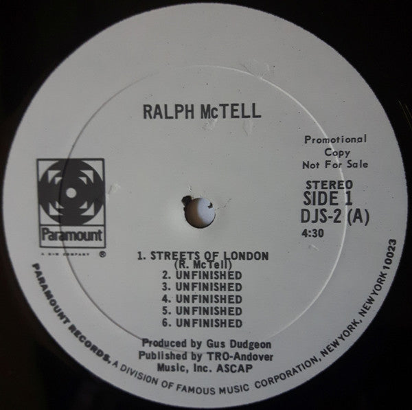 Ralph McTell : Ralph McTell's Unfinished Album (12", Single, Promo)