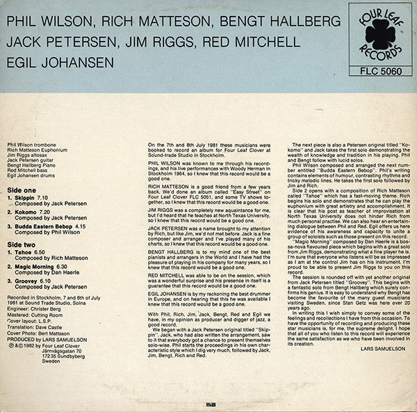 Phil Wilson, Rich Matteson, Bengt Hallberg, Jack Petersen, Jim Riggs, Red Mitchell, Egil Johansen : Groovey (LP, Album)