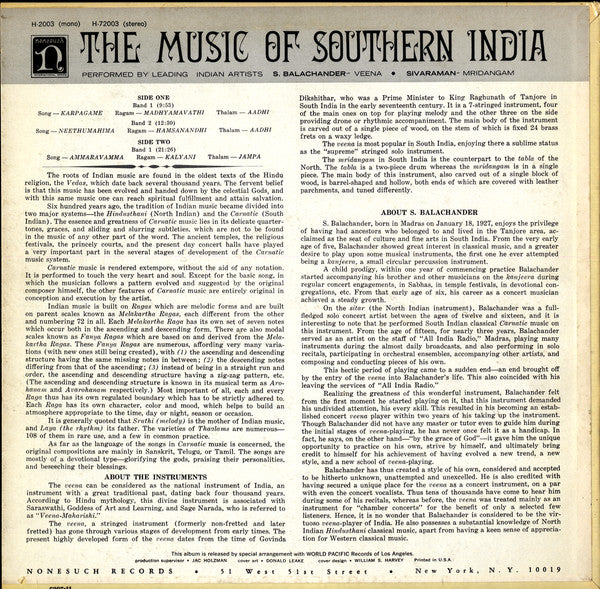 Sundaram Balachander, Umayalpuram K. Sivaraman : The Music Of India (LP, Album)