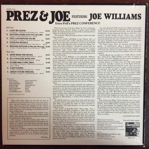 Dave Pell's Prez Conference featuring Joe Williams : Prez & Joe - In Celebration Of Lester Young (LP, Album)