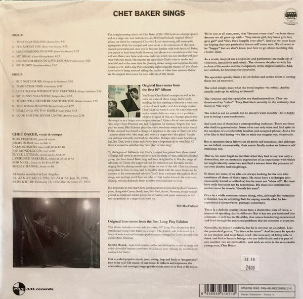 Chet Baker : Chet Baker Sings (LP, Album, Ltd, RE, RM, 180)