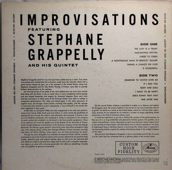 Stéphane Grappelli Quintet : Improvisations (LP, Album, Mono)