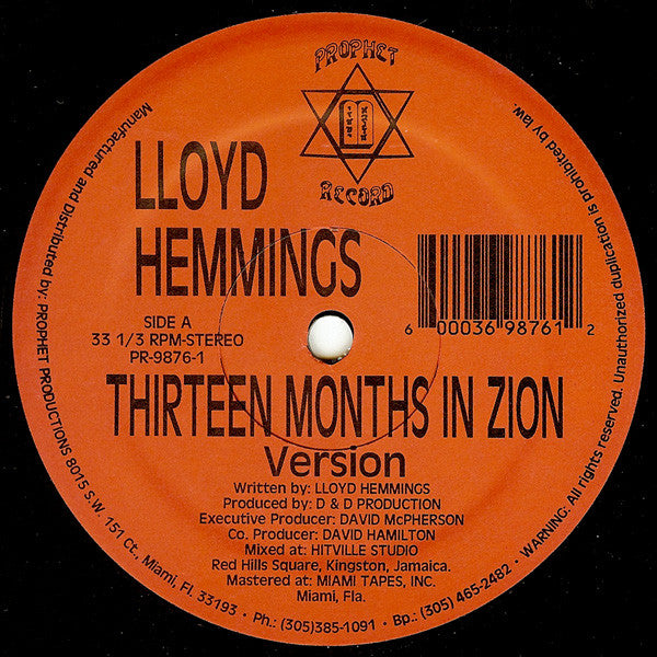 Lloyd Hemmings : Thirteen Months In Zion (12")