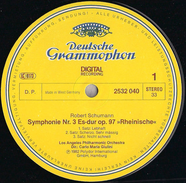 Robert Schumann, Carlo Maria Giulini, Los Angeles Philharmonic Orchestra : Symphonie No. 3 »Rheinische« / Manfred-Ouvertüre (LP, RP)