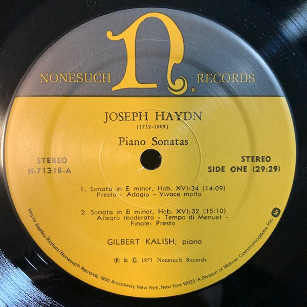 Joseph Haydn - Gilbert Kalish : Piano Sonatas (Hob. XVI: Nos. 34, 32, 46, 51) (LP)