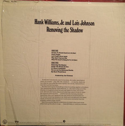 Hank Williams Jr. And Lois Johnson (2) : Removing The Shadow (LP, Album)