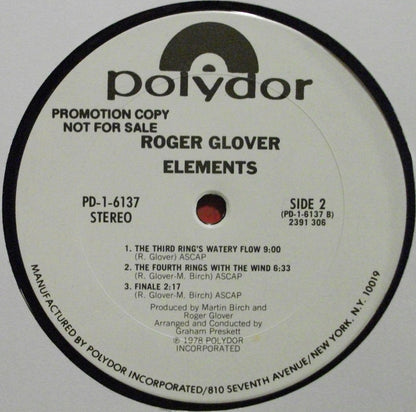 Roger Glover : Elements (LP, Album, Promo, Pit)