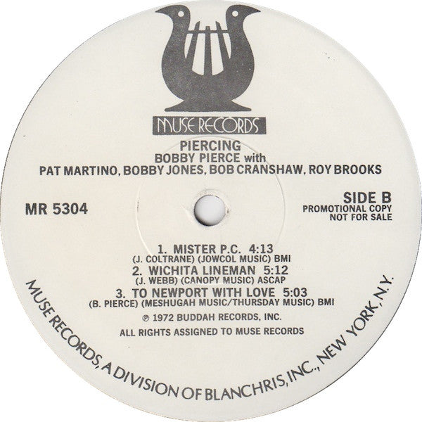 Bobby Pierce With Pat Martino, Bob Cranshaw, Bobby Jones (2) And Roy Brooks : Piercing (LP, Album, Promo)