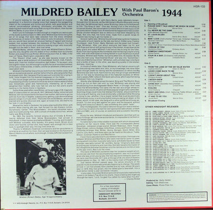Mildred Bailey With Paul Baron and His Orchestra Featuring Teddy Wilson, Roy Eldridge, Red Norvo : The Uncollected Mildred Bailey 1944 (The CBS Radio Shows) (LP)