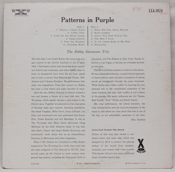 The Bobby Stevenson Trio : Patterns In Purple (LP, Album, Mono)