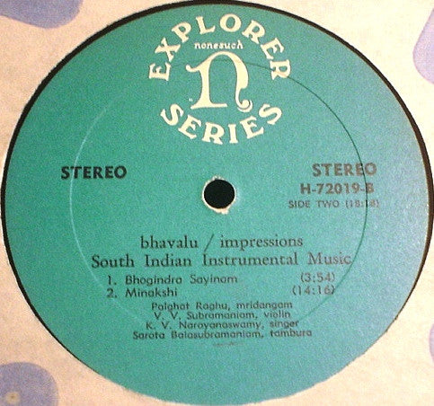 Palghat Raghu, V.V. Subramaniam, K. V. Narayanaswamy : Bhāvālu/Impressions - South Indian Instrumental Music (LP, Album)