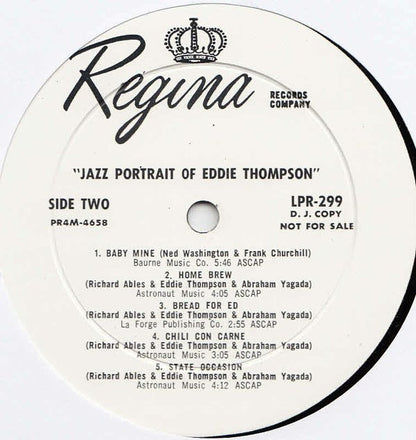 Eddie Thompson Featuring Ron Lundberg And Lewis Berryman : A Jazz Portrait Of Eddie Thompson (LP, Album, Promo)