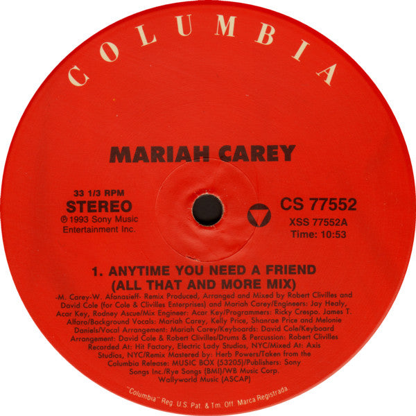 Mariah Carey : Anytime You Need A Friend (2x12")