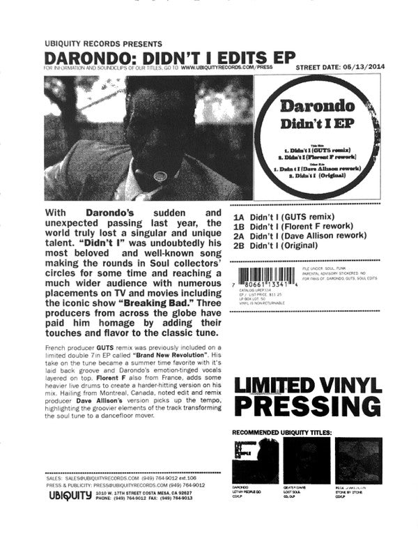 Darondo : Didn't I EP (12", EP)