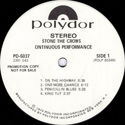 Stone The Crows : Ontinuous Performance (LP, Album, Promo, Scr)