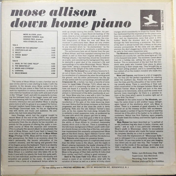 Mose Allison : Down Home Piano (LP, Comp, RM)