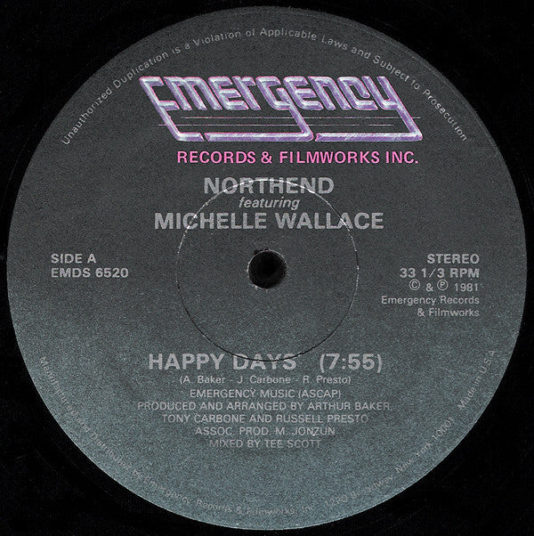 Northend* Featuring Michelle Wallace : Happy Days (12")