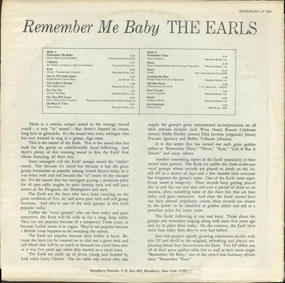 The Earls : Remember Me Baby (LP, Comp, Mono, RE)