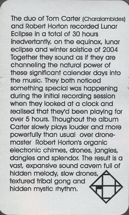 Tom Carter & Robert Horton : Lunar Eclipse (CD, Album)