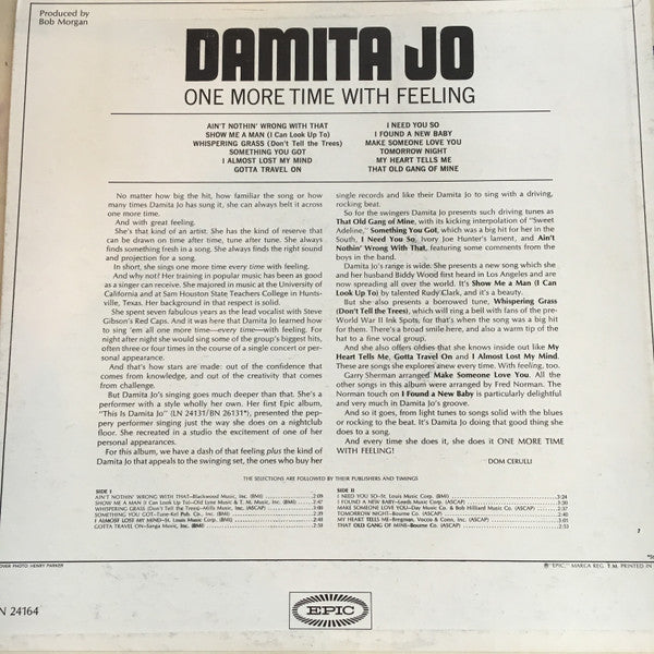 Damita Jo : One More Time With Feeling (LP, Mono, Promo)