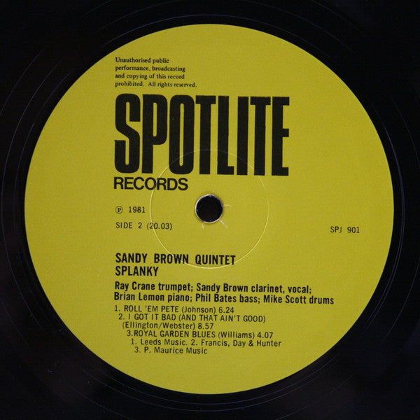 Sandy Brown Quintet : Splanky (LP, Album)
