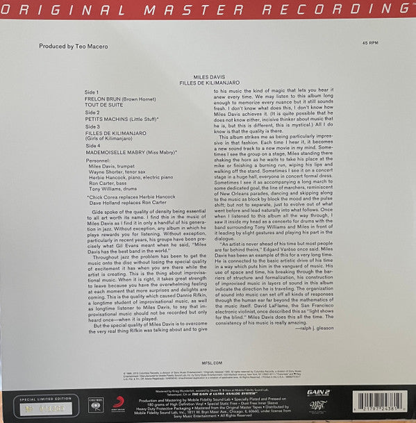 Miles Davis : Filles De Kilimanjaro (2x12", Album, Ltd, Num, RE, RM, Gat)