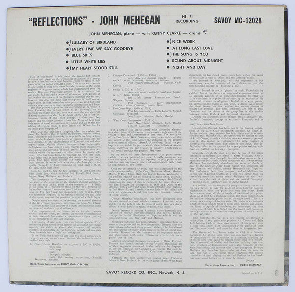 John Mehegan : Reflections (LP, Album, Mono)