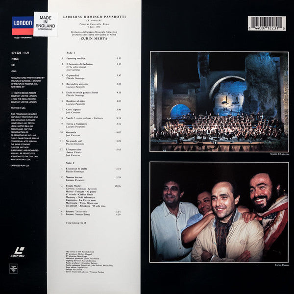 José Carreras, Placido Domingo, Luciano Pavarotti, Zubin Mehta : In Concert (Laserdisc, 12", Album, NTSC, CLV)