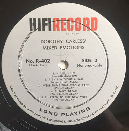 Dorothy Carless : Mixed Emotions (LP, Album, Mono)