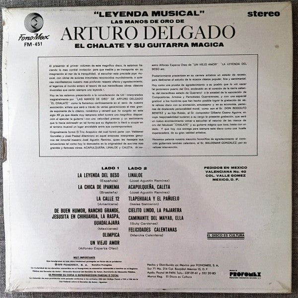 Arturo Delgado : "Leyenda Musical" Las Manos De Oro De Arturo Delgado Al Chalate Y Su Guitarra Magica (LP, Album)