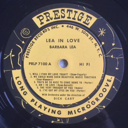 Barbara Lea : Lea In Love (LP, Album, Mono)