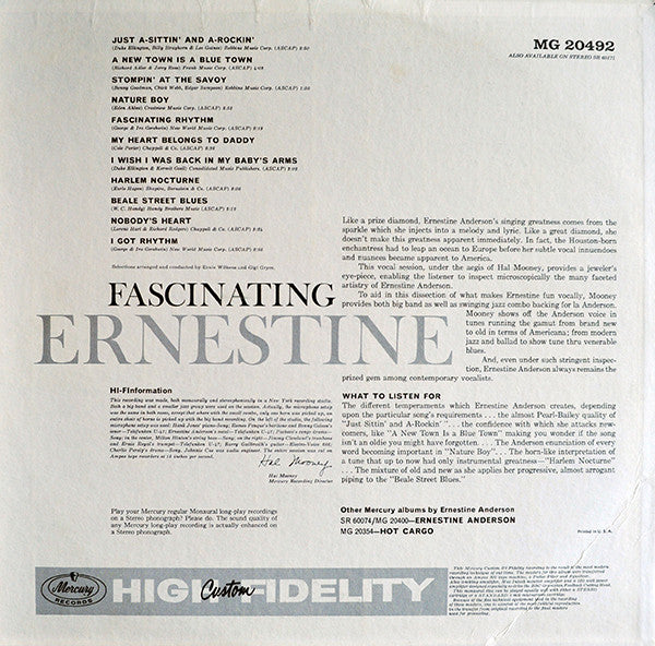 Ernestine Anderson : The Fascinating Ernestine (LP, Album, Mono)